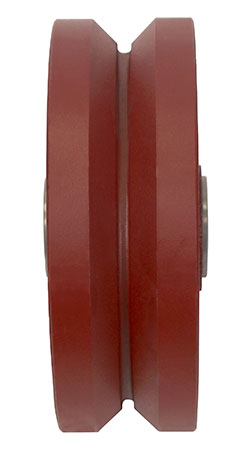 Front view of 6" x 2" v-groove iron wheel showing grooved profile